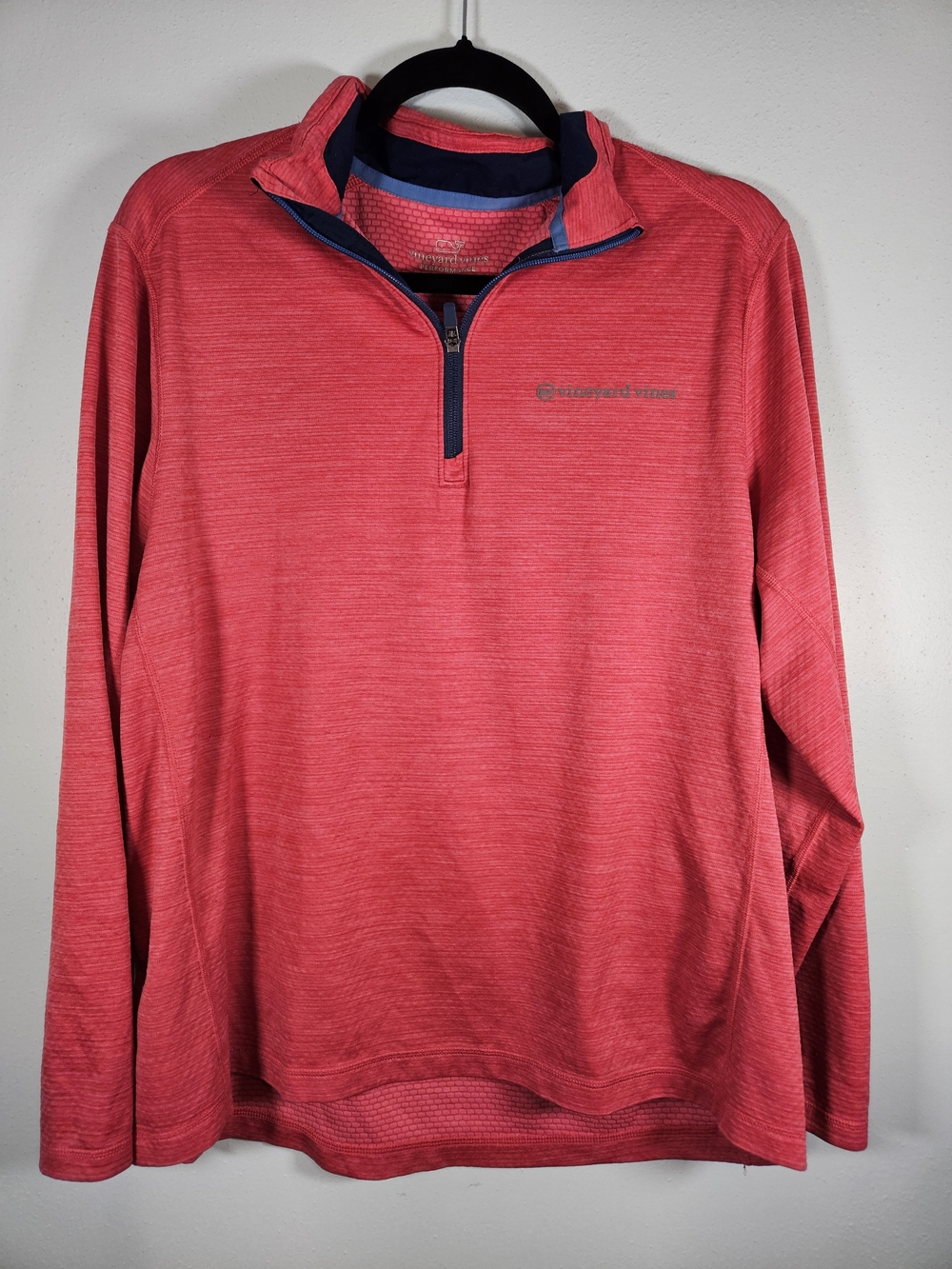 Vineyard Vines Men’s Coral Red Half-Zip Pullover with Navy Trim